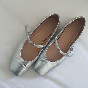 J. Crew Silver mary jane shoes 6